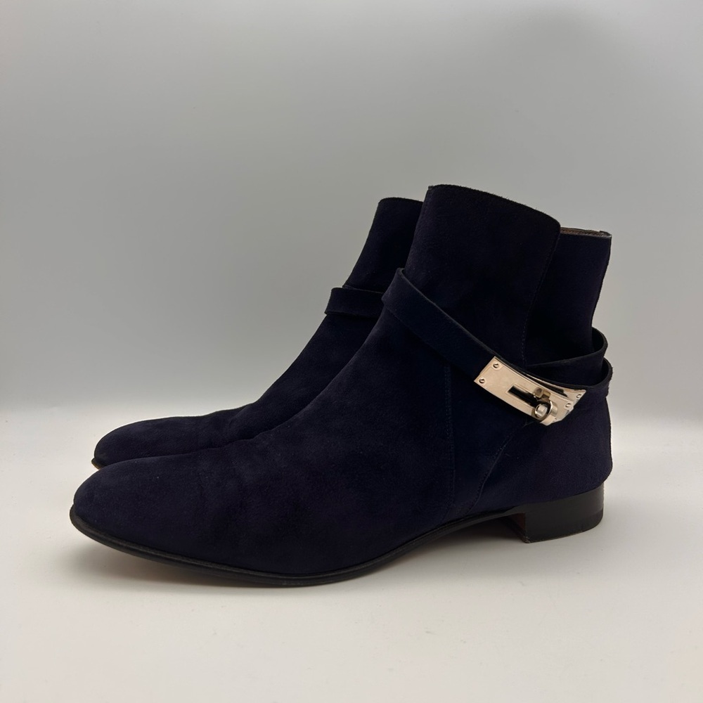 Hermes Neo Boots Navy Suede Palladium Hardware SIZE 38.5 No Box No Dustbag - Picture 2 of 16
